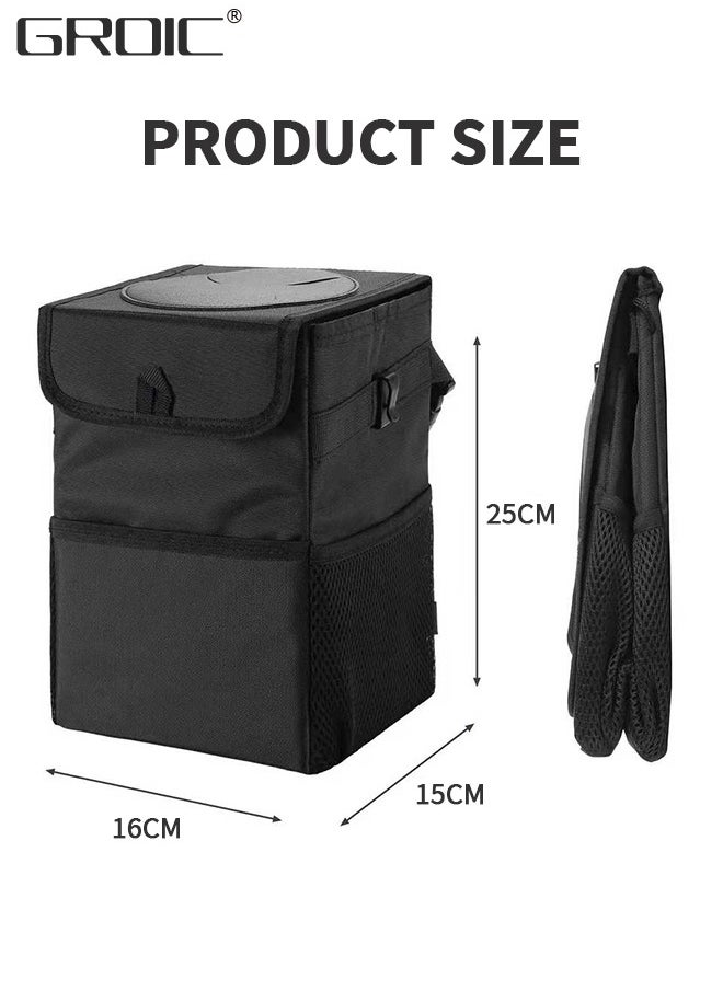 Trash Can with Lid and Storage Pockets, Car Trash Bag Hanging with Storage Pockets Collapsible and Portable Car Garbage Bin,Car Organizer,Multipurpose Trash Bin