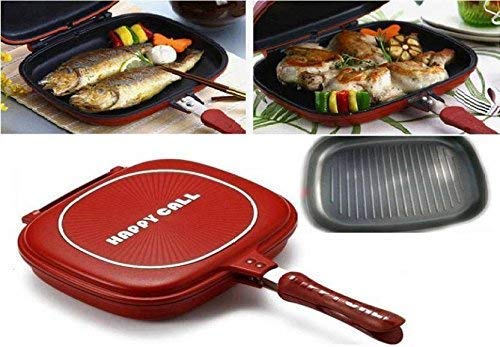 DR Mall DR Mall Krab Magic Double-Side Foldable Ceramic Coating Non-stick Grill Happy Call Frying Pan with 28 cm Strong Magnetic Handles, Multicolour  - Image 1