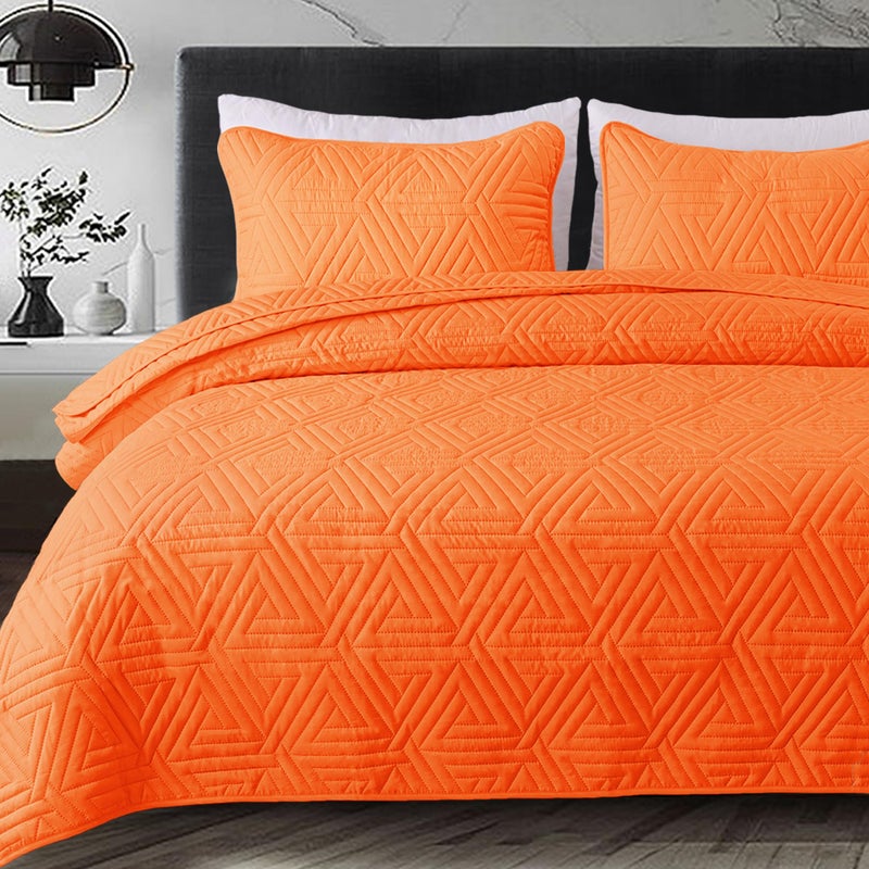 Whale Flotilla Soft King Size Quilt Set for All Seasons 3Piece Ultrasonic Geometric Quilts Bedding Set Lightweight Reversible Bedspread Coverlet Bed Cover with 2 Pillow Shams Orange