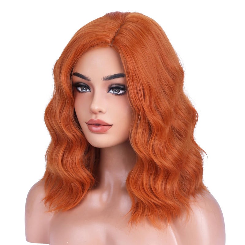 BERON 14 Inches Ginger Wig Short Curly Wig Orange Wigs Charming Women Beach Wave Wigs for Cosplay Party Hairnet Include