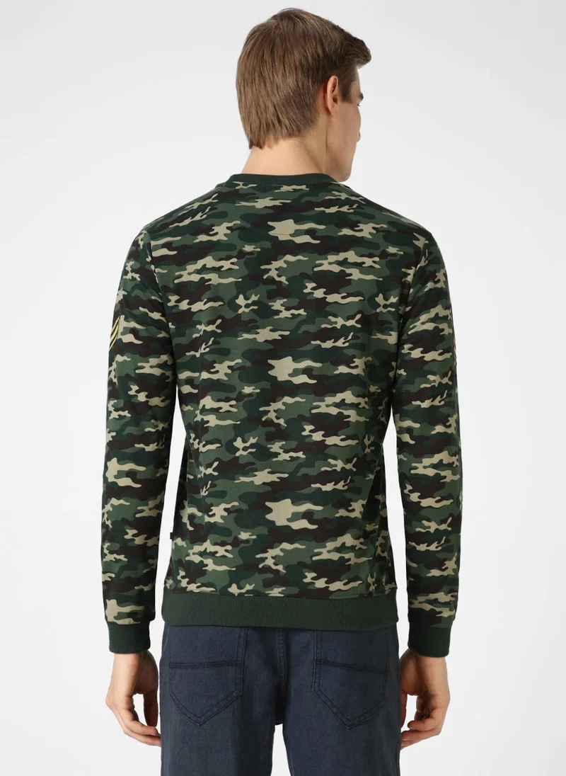 Urbano Fashion  Urbano Fashion Men's Green Cotton Camouflage Printed Round Neck Sweatshirt for Men | Best Price UAE