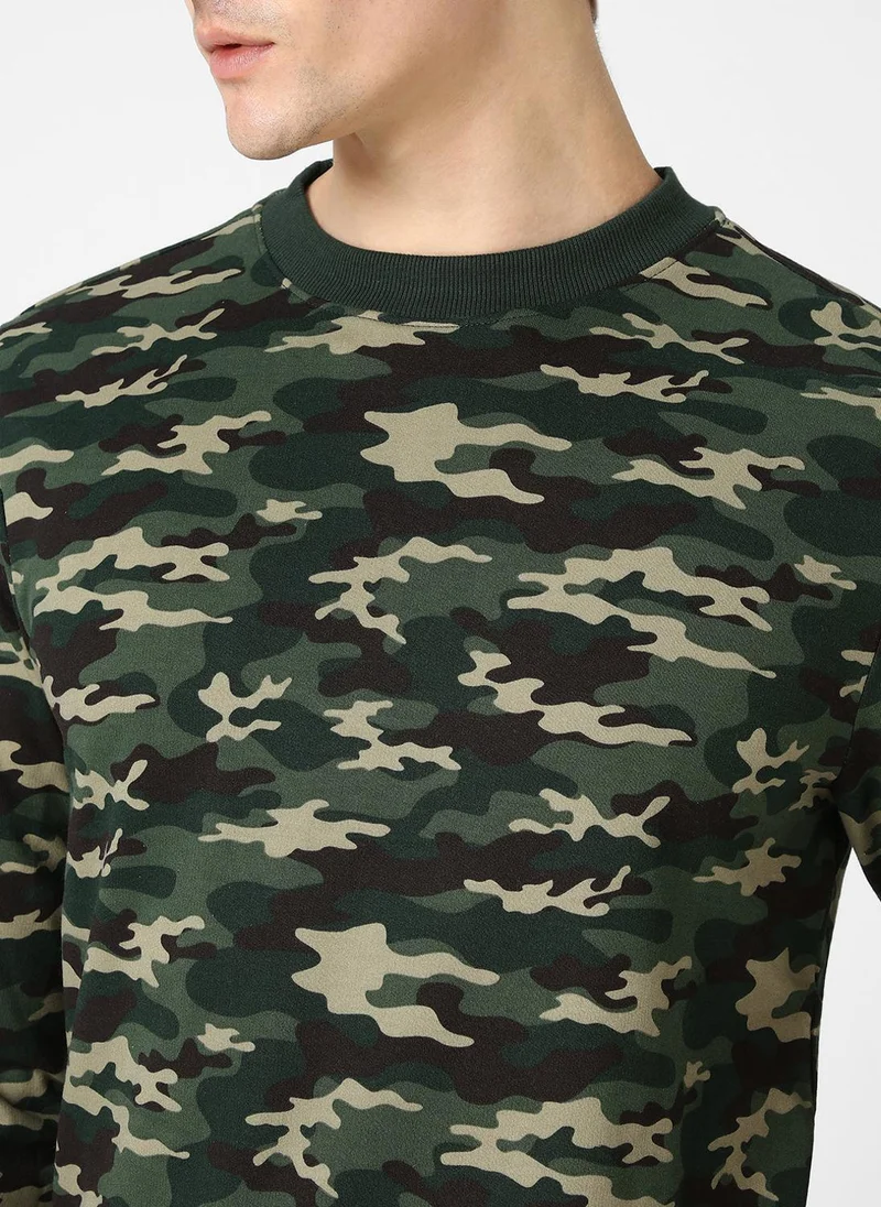 Urbano Fashion  Urbano Fashion Men's Green Cotton Camouflage Printed Round Neck Sweatshirt for Men | Best Price UAE