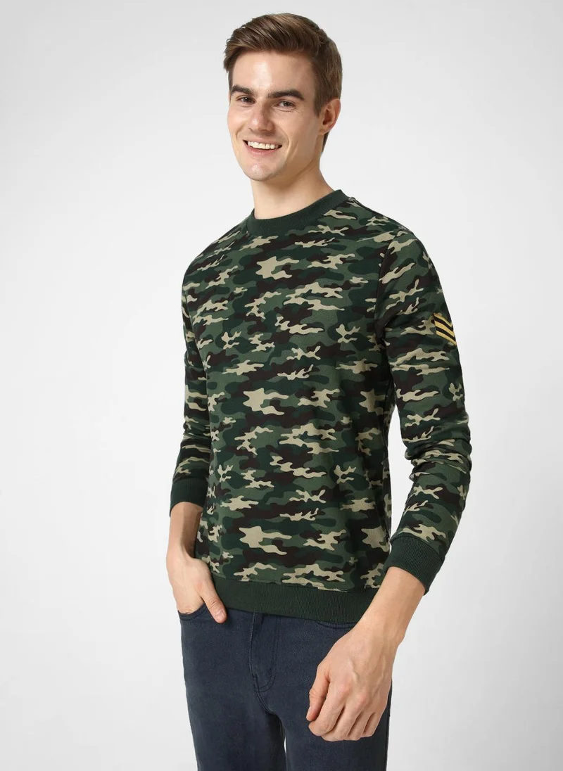 Urbano Fashion  Urbano Fashion Men's Green Cotton Camouflage Printed Round Neck Sweatshirt for Men | Best Price UAE