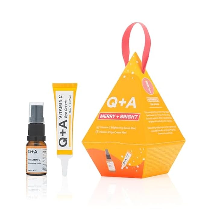 Q+A Merry + Bright Gift Set, Vitamin C Skincare Duo, Brightening Serum (10ml) & Eye Cream (15ml), Radiance-Boosting Gift for Hydrated, Glowing Skin, Stocking Stuffers - Image 1