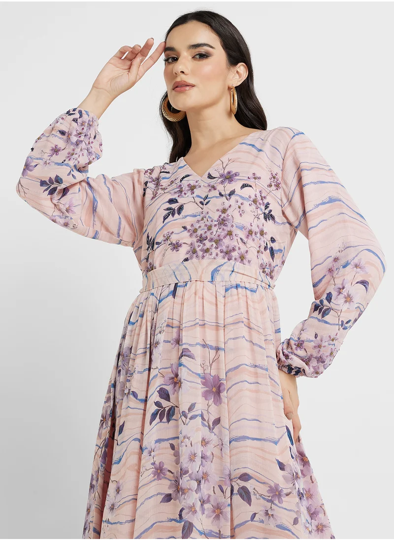 KASHKHA Floral Print Dress with Embellishment (VDU549)