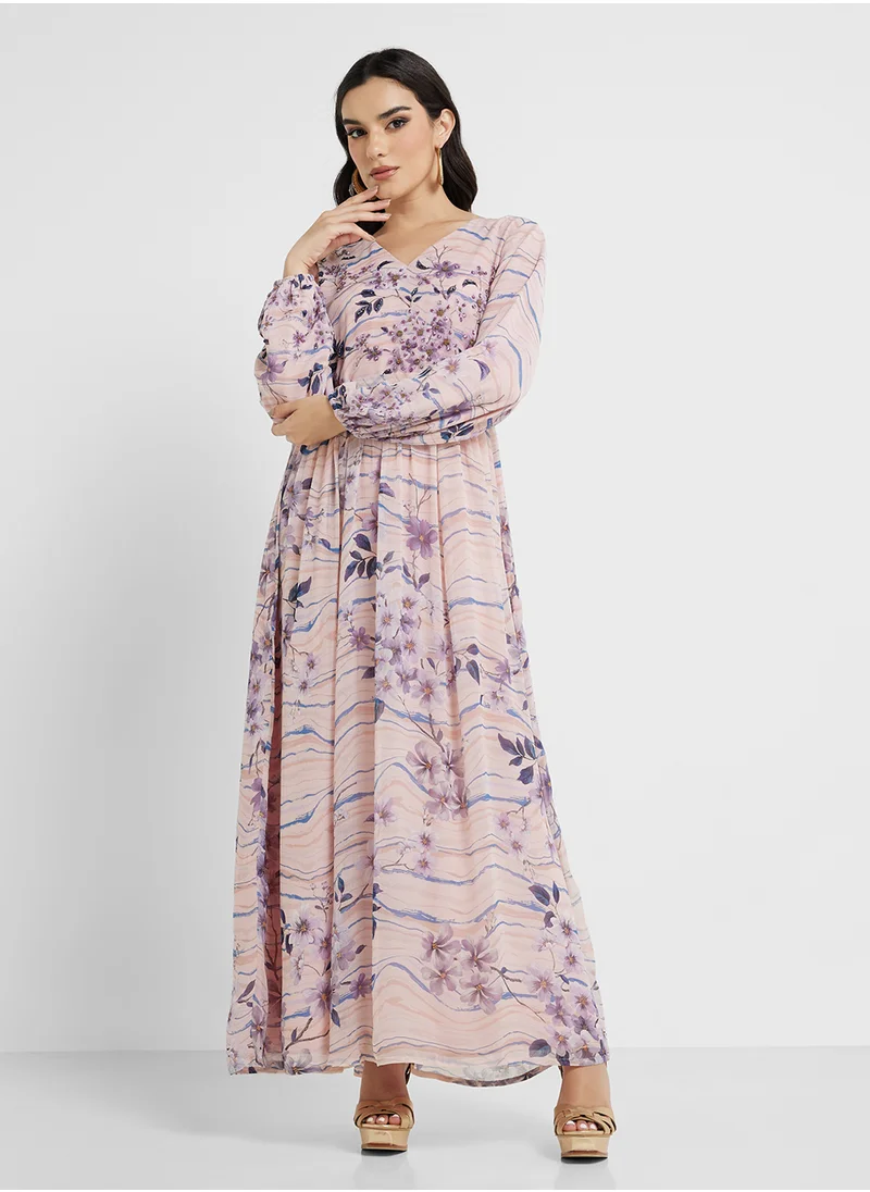 KASHKHA Floral Print Dress with Embellishment (VDU549)