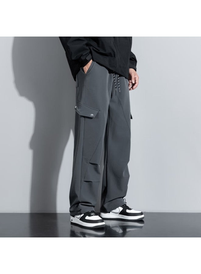 Izexx Vintage Functional Style Straight-leg Pants Men Spring Trendy Streetwear Loose Casual Trousers Zxi89 Dark Gray 3XL - Image 5