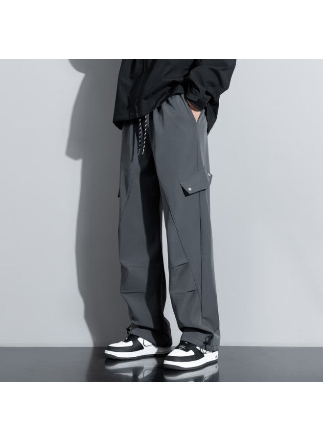 Izexx Vintage Functional Style Straight-leg Pants Men Spring Trendy Streetwear Loose Casual Trousers Zxi89 Dark Gray 3XL - Image 3