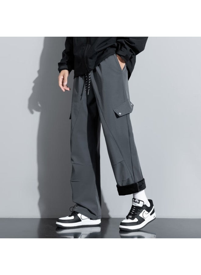 Izexx Vintage Functional Style Straight-leg Pants Men Spring Trendy Streetwear Loose Casual Trousers Zxi89 Dark Gray 3XL - Image 2
