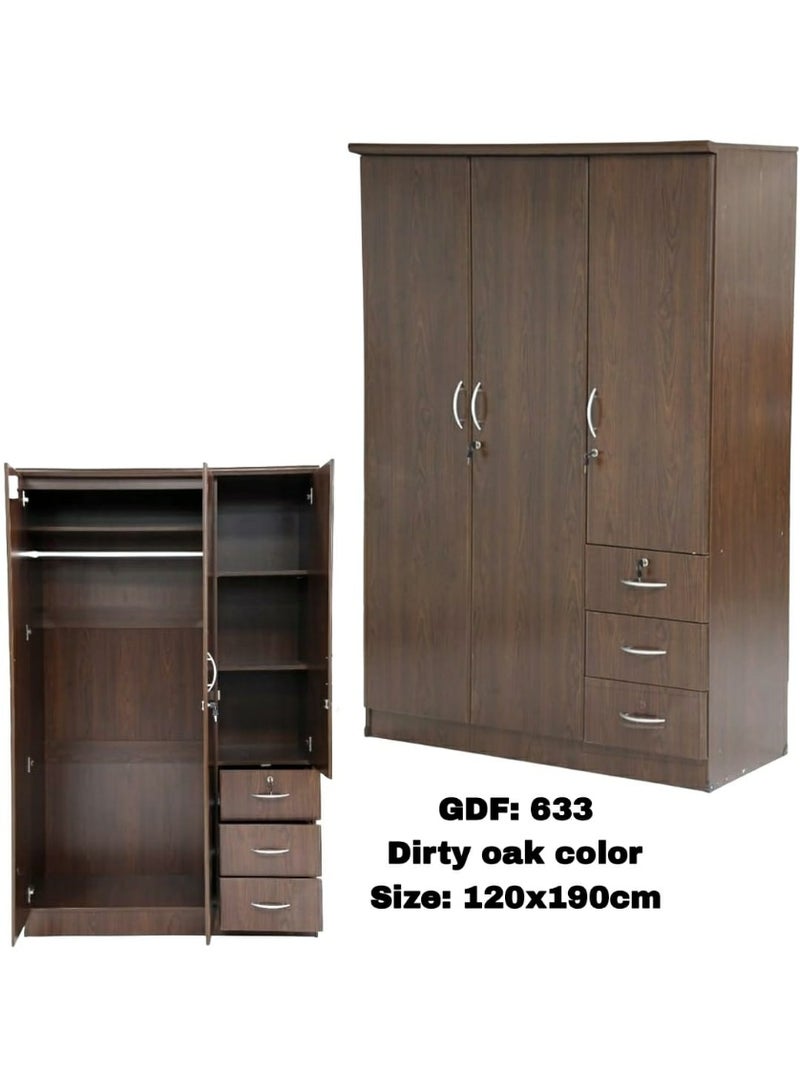 Galaxy Design 3 Door Wardrobe with Drawers – Modern Dirty Oak MDF Wooden Bedroom Closet with Spacious Storage - Image 2