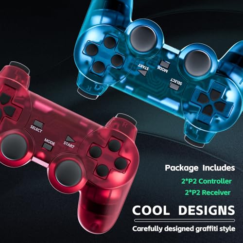 Burcica Wireless Controller for PS-2 Play 2 Double Vibration 2 - ClearBlue and ClearRed - Image 3