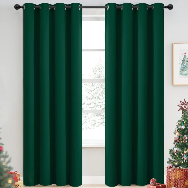 Yakamok Dark Green Blackout Curtains for Bedroom Room Darkening Thermal Insulated Grommet Window Curtains Light Blocking Blackout Drapes for Living Room52Wx84L inch2 Panels