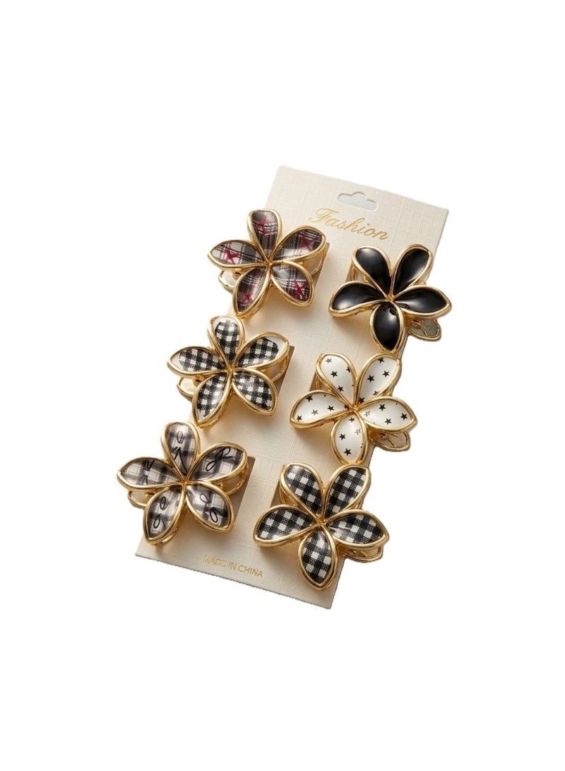 ARCO STORE Fashion Floral Hair Clips Set, Golden Frame, Assorted Patterns, 6 Pieces - Image 2
