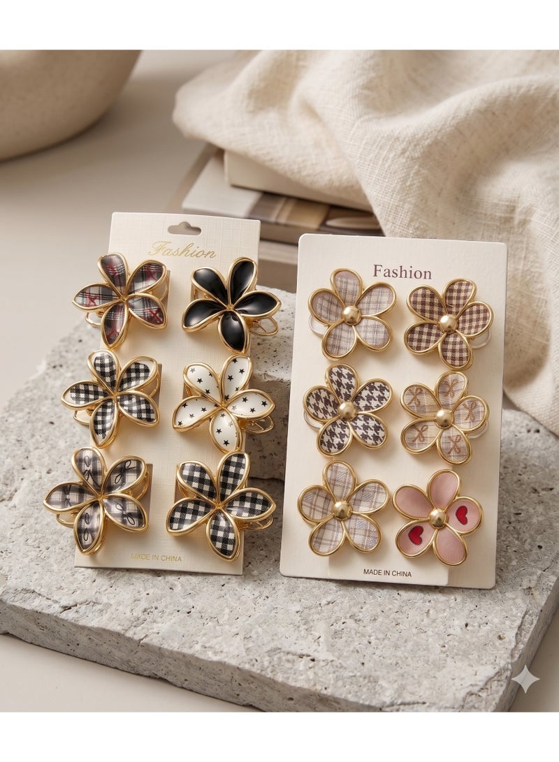 ARCO STORE Fashion Floral Hair Clips Set, Golden Frame, Assorted Patterns, 6 Pieces - Image 3