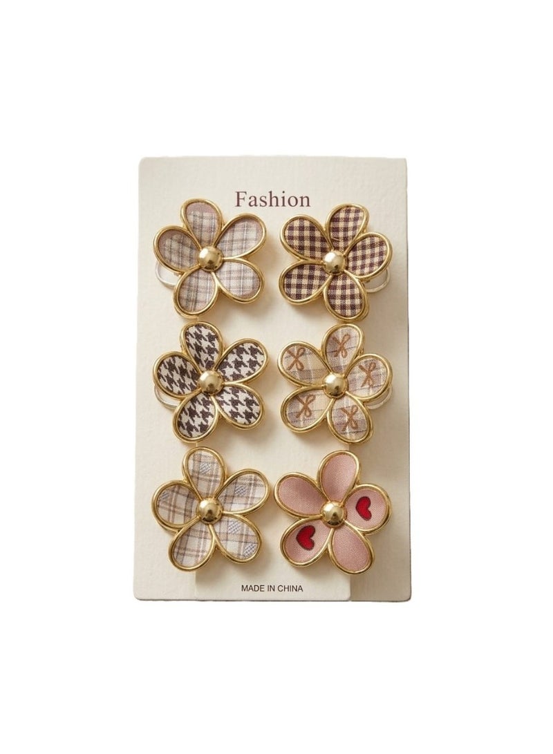 ARCO STORE Fashion Floral Hair Clips Set, Golden Frame, Assorted Patterns, 6 Pieces - Image 1