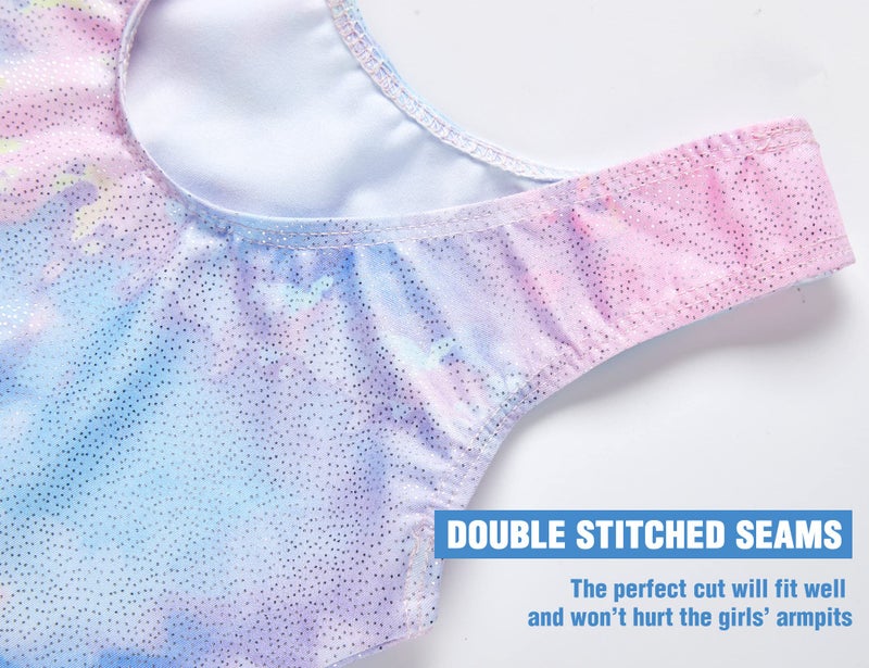TENVDA Gymnastics Leotards for Girls 7-8 Years Sparkly Purple Tie Dye Sleeveless Biketards Stretchy Tumbling Practicing Unitard - Image 4