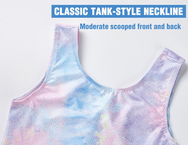 TENVDA Gymnastics Leotards for Girls 7-8 Years Sparkly Purple Tie Dye Sleeveless Biketards Stretchy Tumbling Practicing Unitard - Image 3