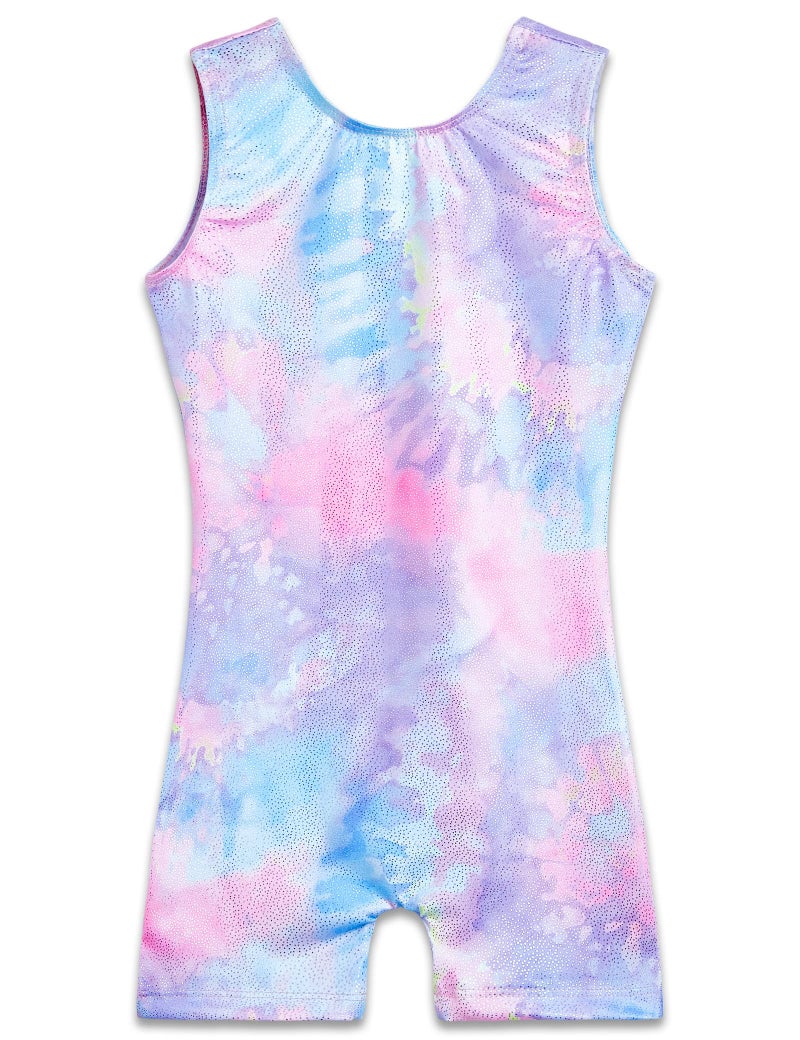 TENVDA Gymnastics Leotards for Girls 7-8 Years Sparkly Purple Tie Dye Sleeveless Biketards Stretchy Tumbling Practicing Unitard - Image 1