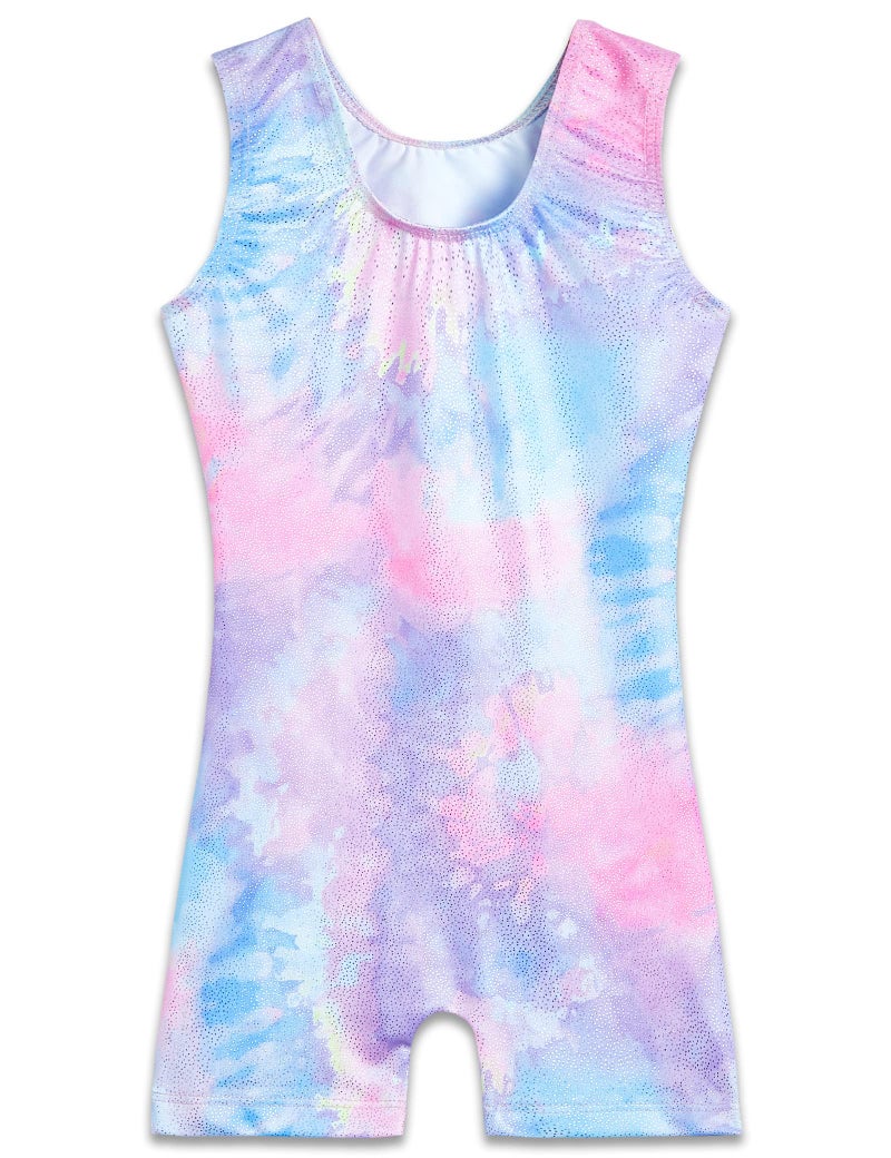 TENVDA Gymnastics Leotards for Girls 7-8 Years Sparkly Purple Tie Dye Sleeveless Biketards Stretchy Tumbling Practicing Unitard - Image 2