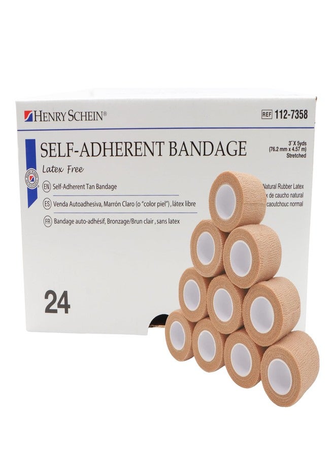 Henry Schein Premium Self-Adherent Elastic Bandage Wrap – 3" x 5 Yards, Tan – Box of 24 Rolls – Flexible, Latex-Free, Non-Sterile Medical Wrap for Compression & Wound Support - Image 1