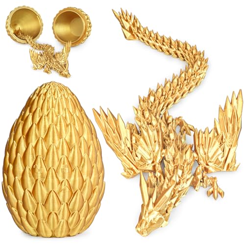 Olee Odee 3D Printed Dragon Eggs with Articulated Fly Dragon Inside Collectible Figurines Fidget Toy for Adults Kids Birthday Easter Christmas White Elephant Gifts for Friends ColleaguesGold M size - Image 1