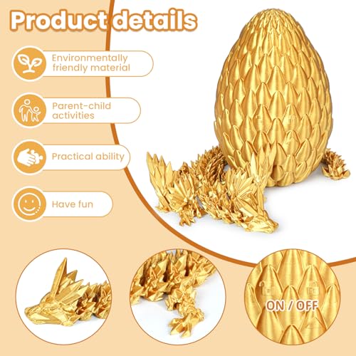 Olee Odee 3D Printed Dragon Eggs with Articulated Fly Dragon Inside Collectible Figurines Fidget Toy for Adults Kids Birthday Easter Christmas White Elephant Gifts for Friends ColleaguesGold M size - Image 5