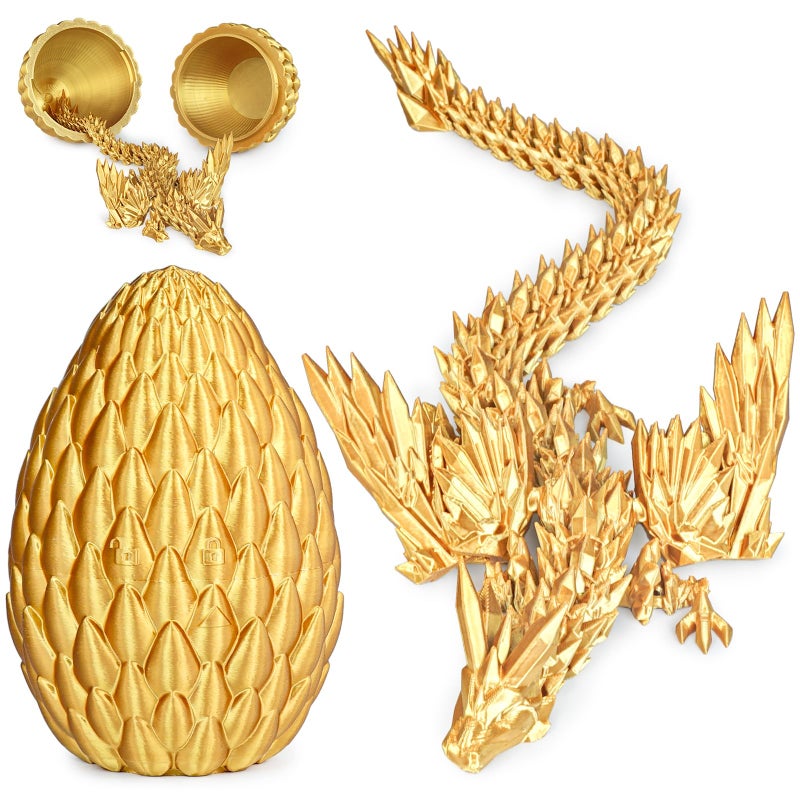 Olee Odee 3D Printed Dragon Eggs with Articulated Fly Dragon Inside Collectible Figurines Fidget Toy for Adults Kids Birthday Easter Christmas White Elephant Gifts for Friends ColleaguesGold M size - Image 3