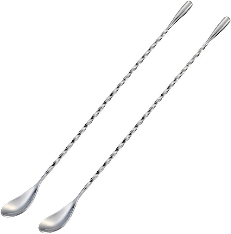 Briout Bar Spoon Cocktail Mixing Stirrers for Drink, Stainless Steel 12 Inches Long Handle, Silver 2 Pieces - Image 1