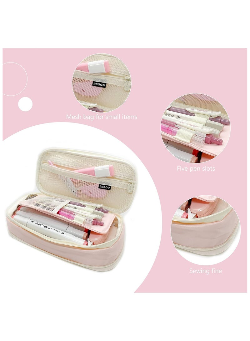 Expandable Pencil case with compartments, Large Capacity Pencil Cases Pencil Bag Pouch Office School, Portable Pencil Case Large School Stationery Organizer, Makeup Cosmetic Bag, Pink