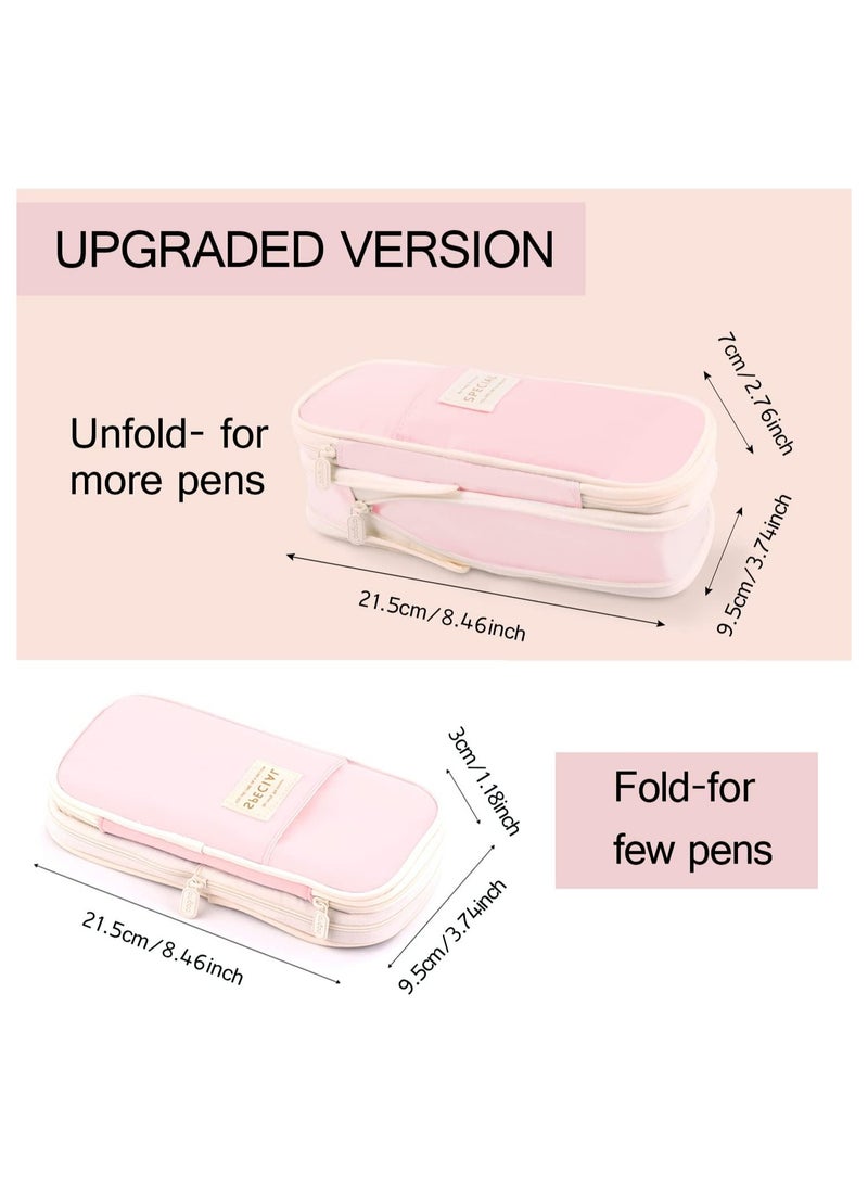 Expandable Pencil case with compartments, Large Capacity Pencil Cases Pencil Bag Pouch Office School, Portable Pencil Case Large School Stationery Organizer, Makeup Cosmetic Bag, Pink