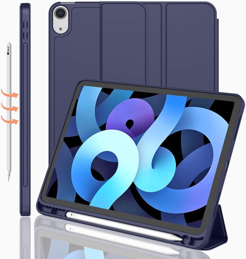 iMieet iPad Air 11 Inch Case M3(2025) / M2 (2024), iPad Air 5th/4th Generation Case 2022/2020 10.9 Inch with Pencil Holder,Trifold Stand Smart Case with Soft TPU Back(Dark Blue) - Image 1