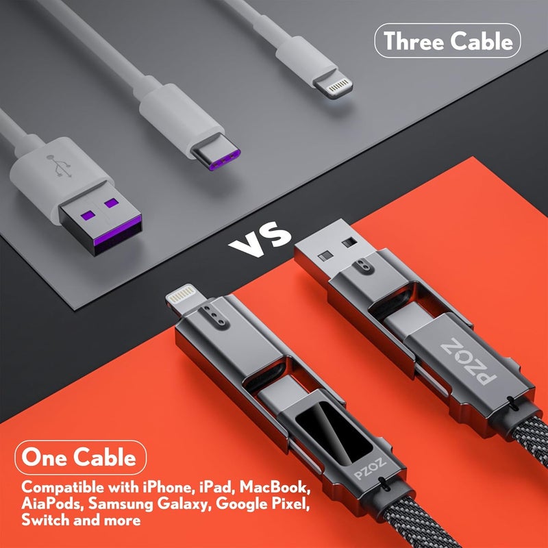 PZOZ 4 in 1 Multi Charging Cable 1.5M, 60W PD Fast Charging Cord with LED Display, USB C & USB A to Lightning & USB C Cable for iPhone 17/16/15/14, Samsung Galaxy - Image 3