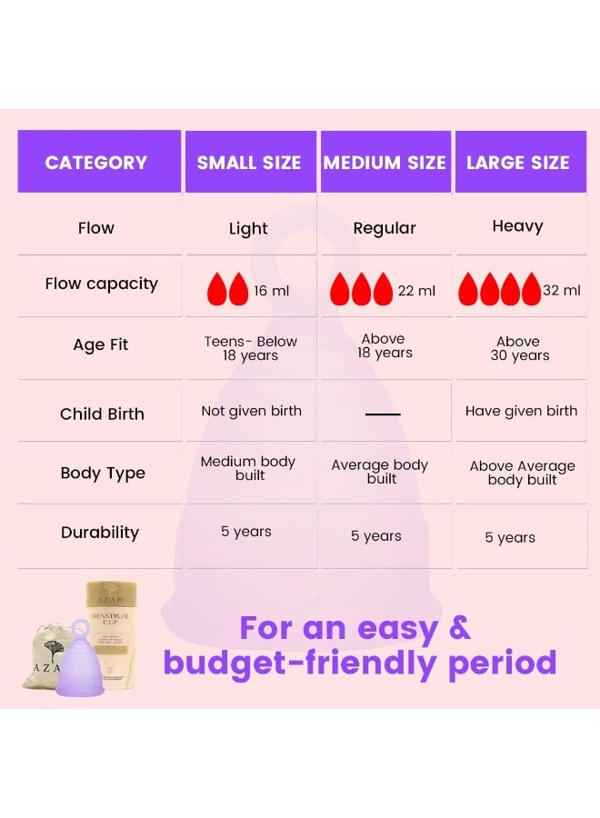 AZAH menstrual cup women large 10 hrs protection medical grade silicone reusable periods no leakage odour rash free ultra soft pack of 1 - Image 3