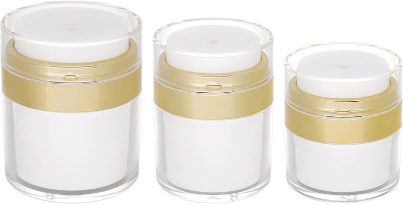 Airless Pump Jars set, 0.5oz /1oz /1.7oz Empty Refillable Cosmetic Pump Jars Bottles Lotion Cream Dispenser Portable Travel Size Makeup Containers (Gold), JAR_3pack