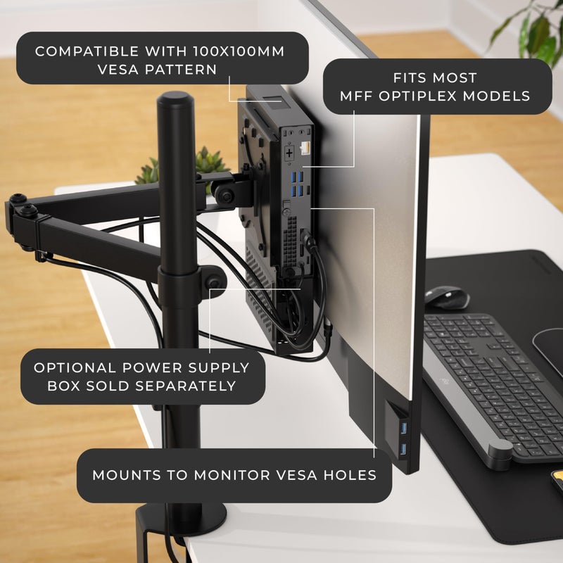 HumanCentric Dual VESA Mount Compatible with Dell OptiPlex Micro Mount, Supports VESA Dell Micro Mount Using Monitor Arm Wall Mount 100x100mm, Power Supply Holder Sold Separately, Part 101-2110 - Image 4