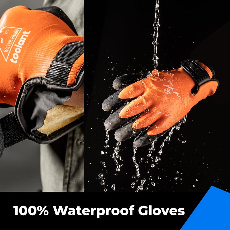 toolant 100% Waterproof Gloves Bulk Pack, 3 Pairs, Winter Work Gloves for Extreme Cold, Touchsreen, Warm Gloves for Freezer, Fishing and Gardening, with Grip, Orange, X-Large - Image 2