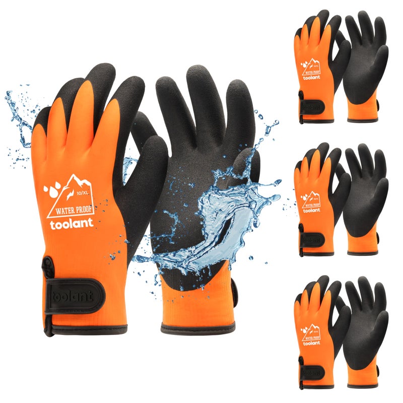 toolant 100% Waterproof Gloves Bulk Pack, 3 Pairs, Winter Work Gloves for Extreme Cold, Touchsreen, Warm Gloves for Freezer, Fishing and Gardening, with Grip, Orange, X-Large - Image 1
