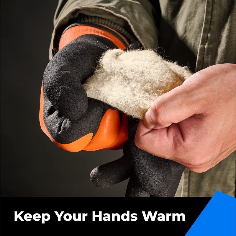 toolant 100% Waterproof Gloves Bulk Pack, 3 Pairs, Winter Work Gloves for Extreme Cold, Touchsreen, Warm Gloves for Freezer, Fishing and Gardening, with Grip, Orange, X-Large - Image 3