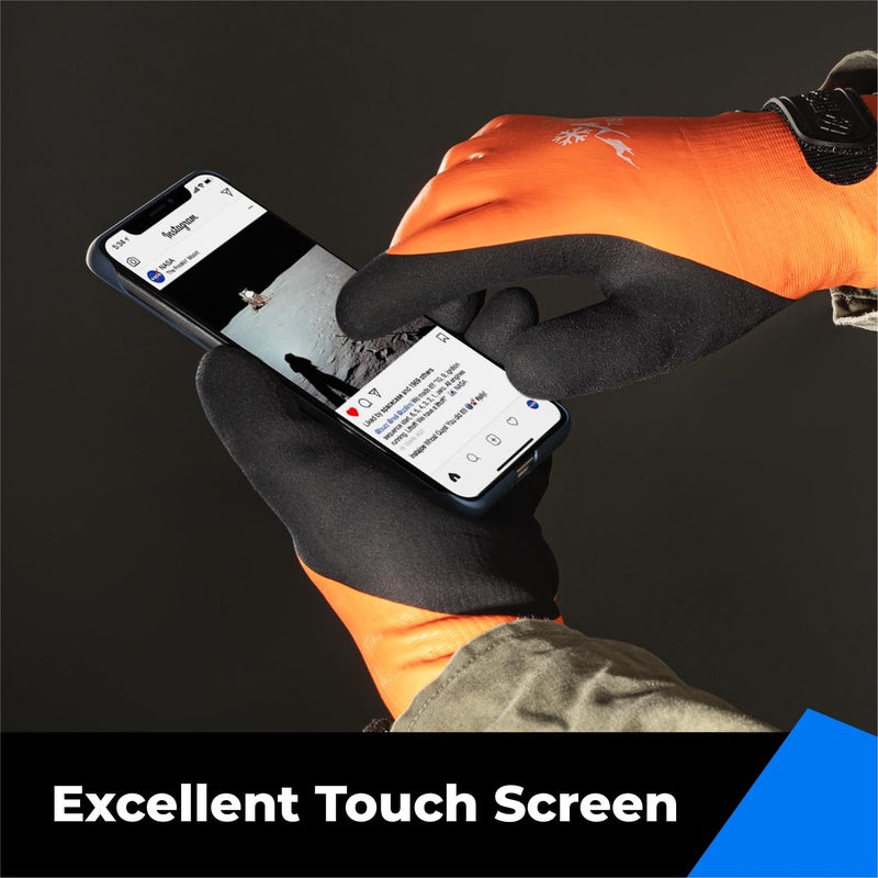 toolant 100% Waterproof Gloves Bulk Pack, 3 Pairs, Winter Work Gloves for Extreme Cold, Touchsreen, Warm Gloves for Freezer, Fishing and Gardening, with Grip, Orange, X-Large - Image 5