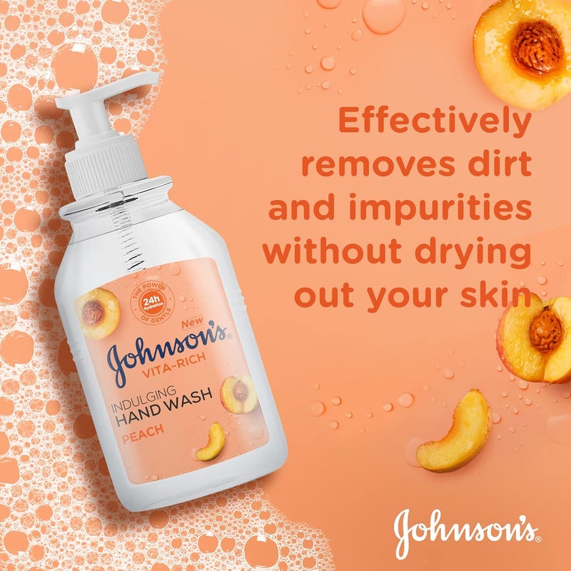 Johnson & Johnson Johnson's Vita-Rich, Replenishing Hand Wash, with Peach, 300ml, pH balanced, Naturally Derived Ingredients, Enriched with Glycerin, Long-Lasting Gentle Hydration and Moisturization - Image 1