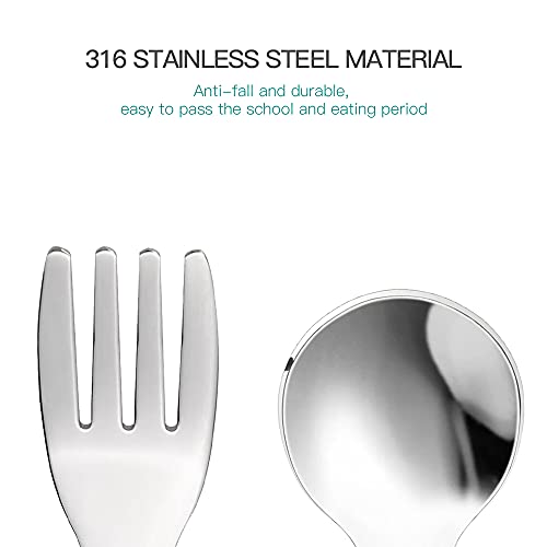 SFCCMM Toddler Utensils Stainless Steel Forks and Spoons Safe Children's Cutlery Set Handle Cartoon Cute for Baby (Green Dinosaur - Short) - Image 4