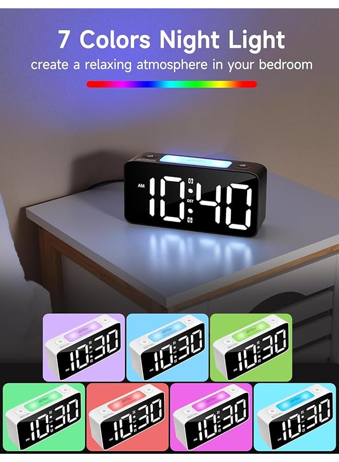 LINJIE Digital Alarm Clock Super Loud Alarm Clock With 7 Color Nightlight Adjustable Volume Dimmer Usb Charger Small Clocks For Bedrooms Ok To Wake Up For Kids Teens White+Rgb - Image 3