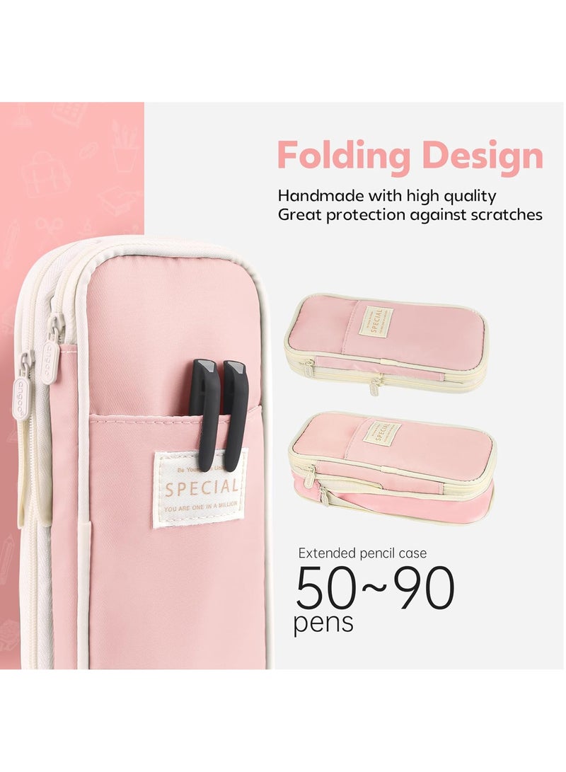 فلوشرينيك قدرة كبيرة قلم رصاص القضية ، قلم رصاص حقيبة ، قلم رصاص مربع ، قلم رصاص حقيبة مع سستة طبقات مناسبة للمدارس والمراهقين من الجنسين ( الوردي ) - Image 4