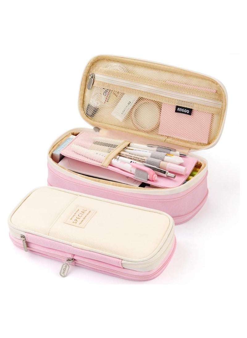 فلوشرينيك قدرة كبيرة قلم رصاص القضية ، قلم رصاص حقيبة ، قلم رصاص مربع ، قلم رصاص حقيبة مع سستة طبقات مناسبة للمدارس والمراهقين من الجنسين ( الوردي ) - Image 1