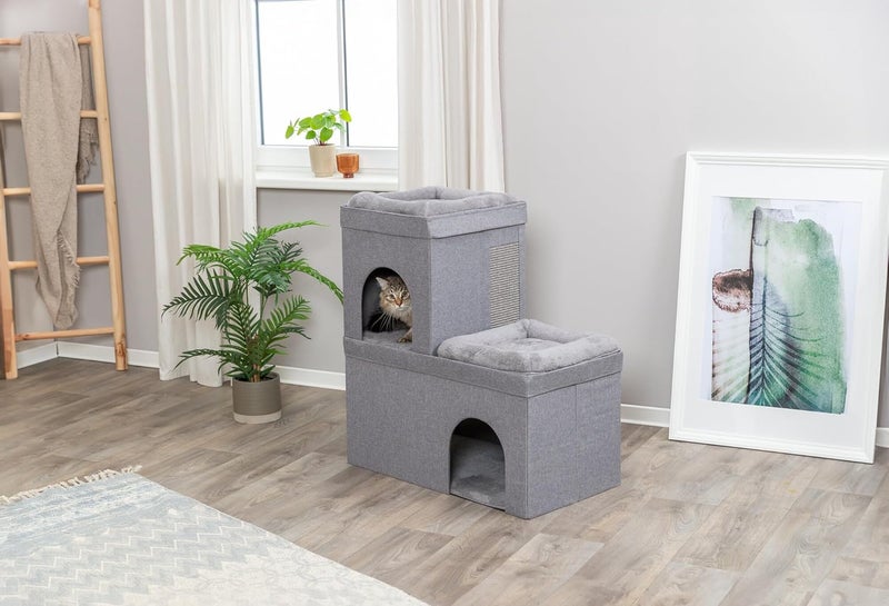TRIXIE Crazy Cube Stackable Cat Condo Indoor Cat House with Scratching Pad Foldable Cat Hideaway Cave 2Story - Image 2