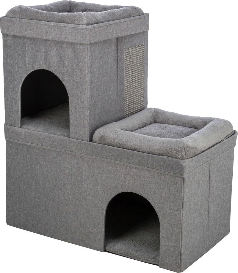 TRIXIE Crazy Cube Stackable Cat Condo Indoor Cat House with Scratching Pad Foldable Cat Hideaway Cave 2Story - Image 1