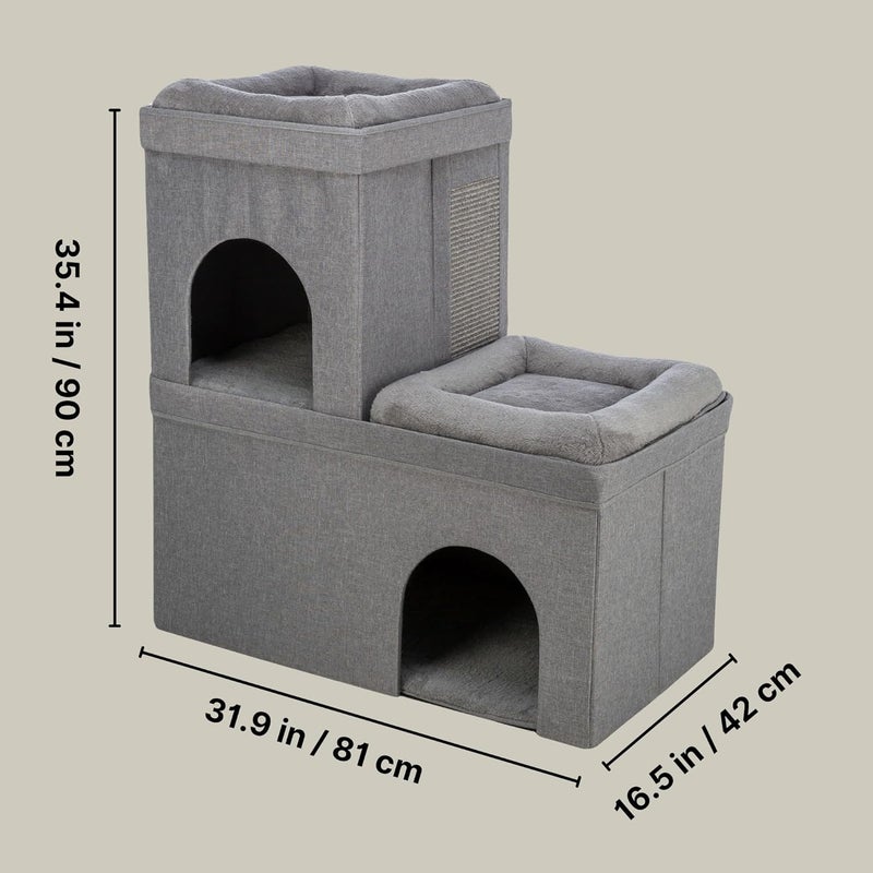TRIXIE Crazy Cube Stackable Cat Condo Indoor Cat House with Scratching Pad Foldable Cat Hideaway Cave 2Story - Image 3