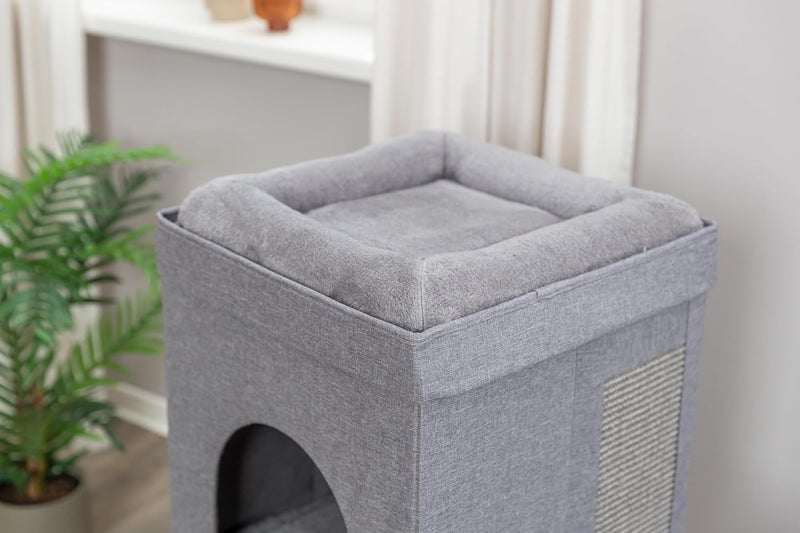 TRIXIE Crazy Cube Stackable Cat Condo Indoor Cat House with Scratching Pad Foldable Cat Hideaway Cave 2Story - Image 5