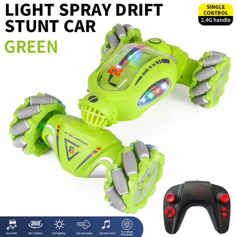 Remote Control Stunt Car 2.4GHz Remote Control Twist Car Remote Control Spray Car with Function Lateral Movement, Breathing Light, Deformation, Double-sided Driving, Wrist Watch-Dual Remote Control - Image 3