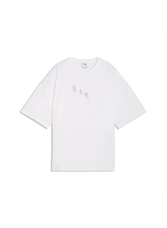 Puma PUMA White Essentials Graphics Bedazzled Oversized Tee Women for Women | Best Price UAE
